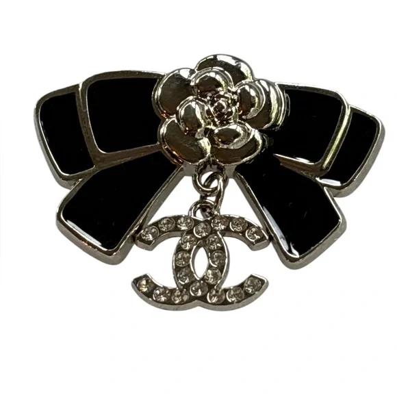 Chanel Camellia Bow Black Pin Brooch 21C - Picture 6 of 9